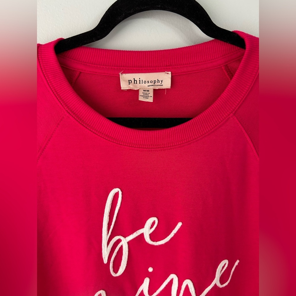 Philosophy Women’s Medium Pink 'Be Mine' Valentines Sweatshirt soft cozy comfy - Picture 3 of 5